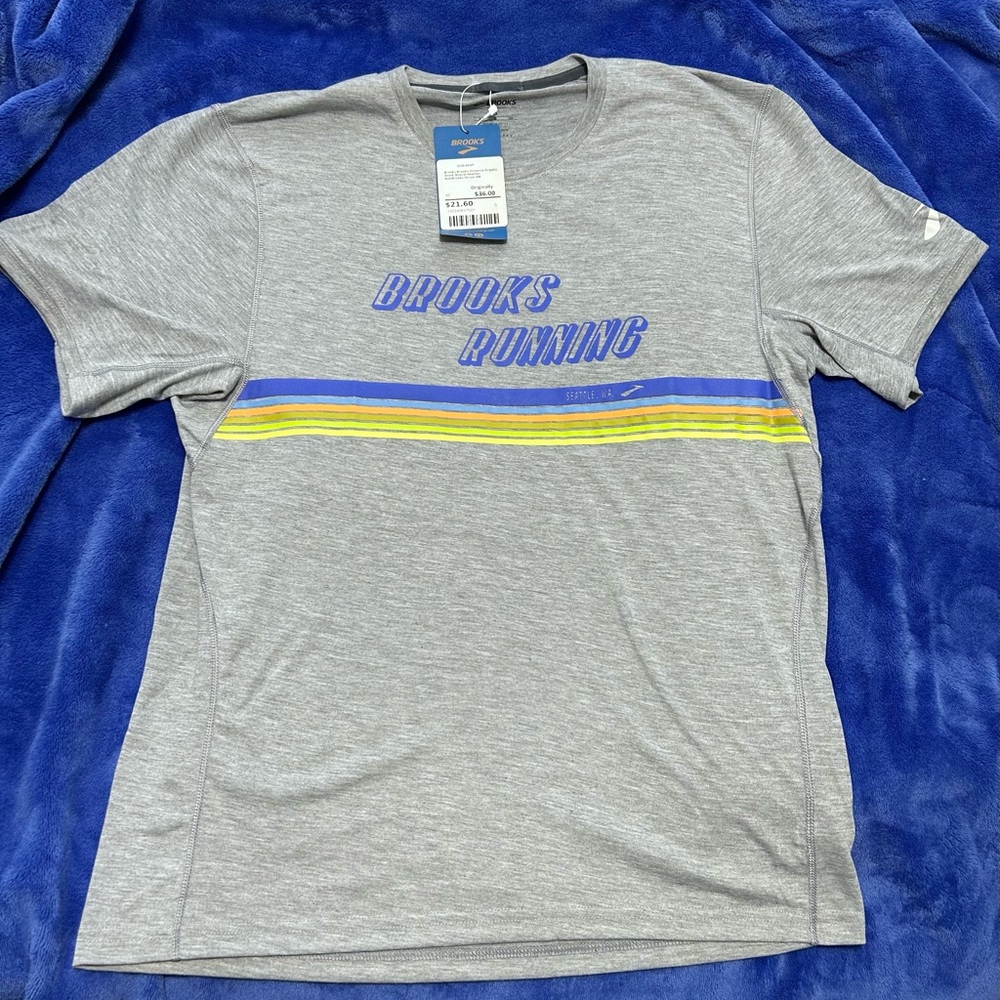 Brooks Gray and Blue Short Sleeve Tee